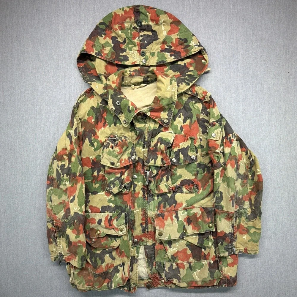 Vintage Swiss Army M70 Alpenflage Jacket Rucksack Mens 44 Camo Hooded Parka - Picture 1 of 10